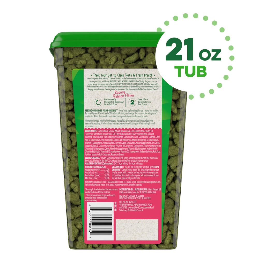 21 oz. Salmon Tub Flavor, Cat Dental Treats, Natural Savory Feline Greenies