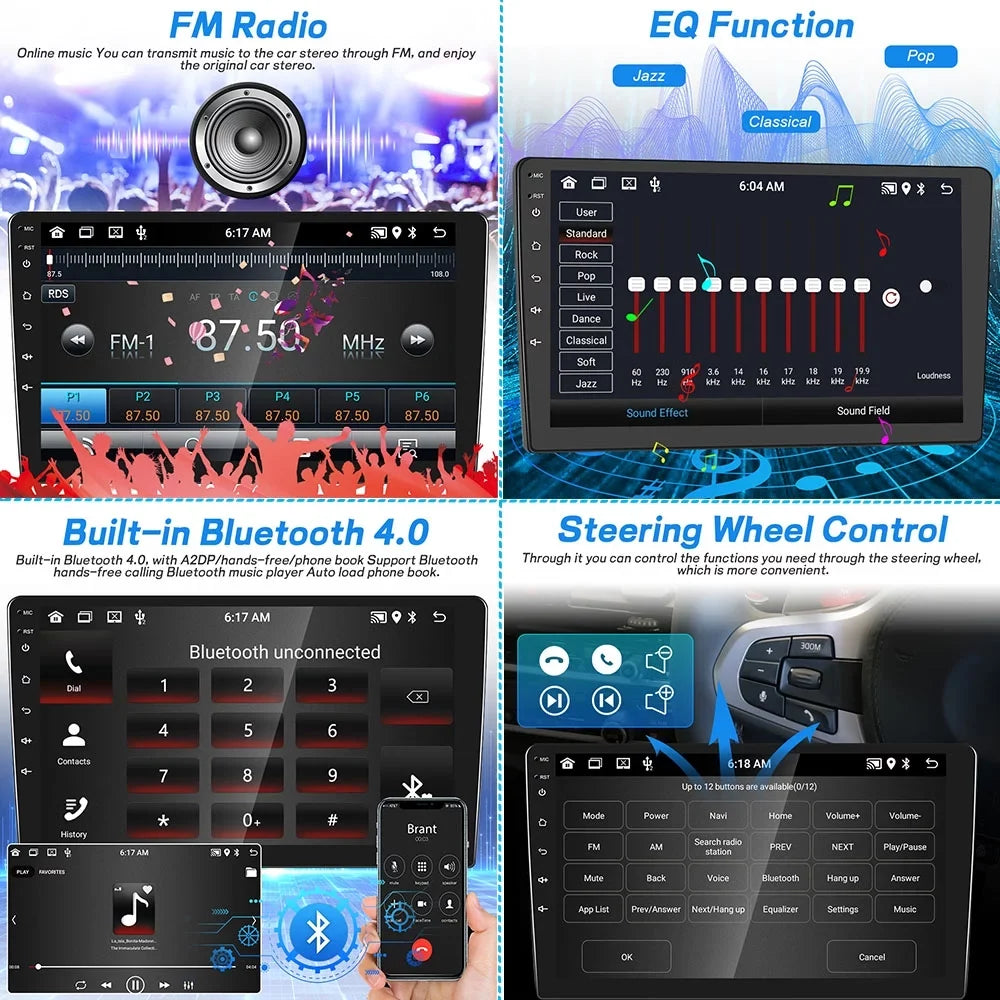 Rearview Android 2006-2011 USB,with 1080P HD LED 2+32G Car 10.1'' Honda Stereo Podofo MP5 11 Link 12 Civic Mirror Car Player for GPS inch 10 Camera FM WIFI Radio Bluetooth