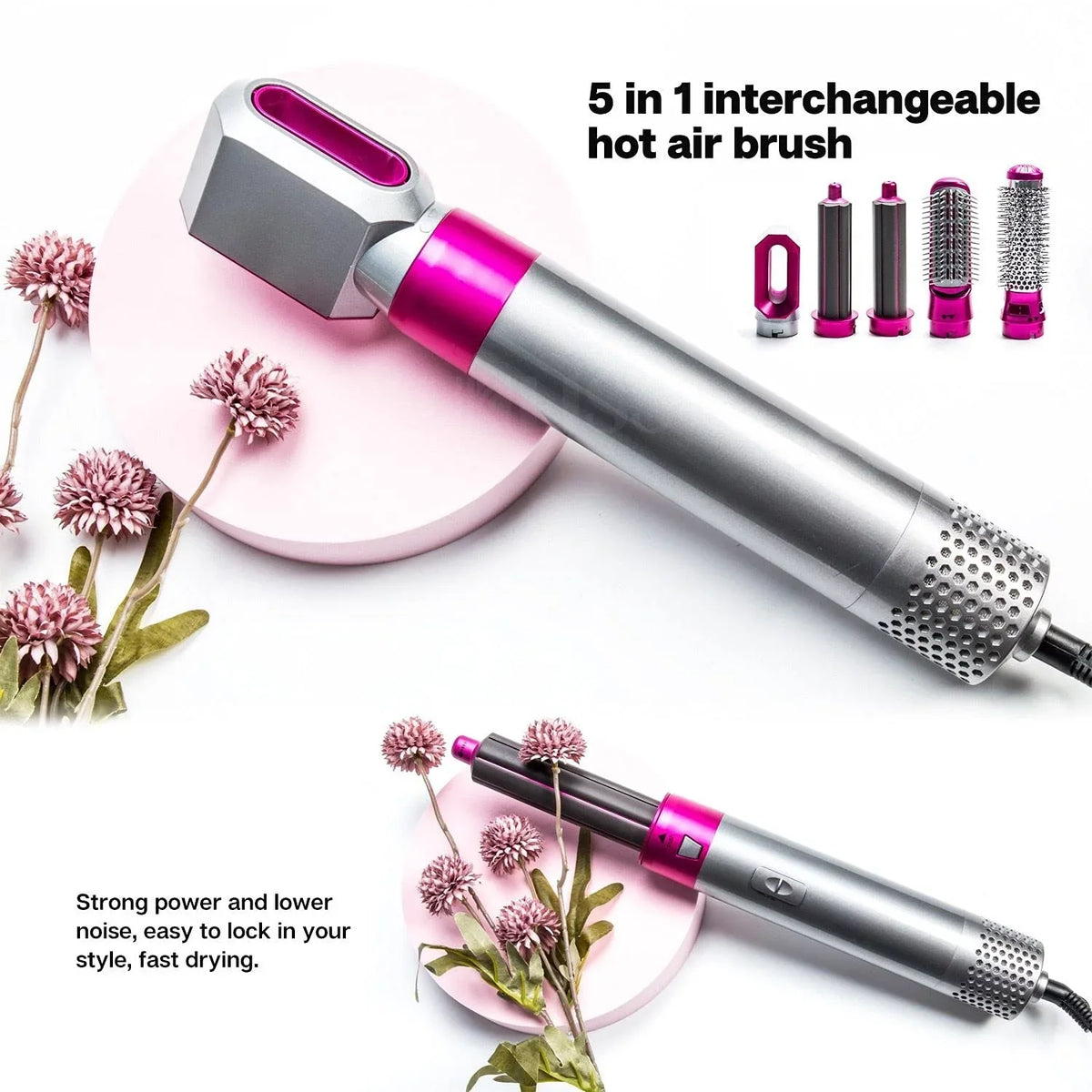Hair Styler Hair - Ionic Color: Blow Automatic with PinkGold Heads Straightening Negative Brush Brush Curling Electric Brush for - Styling, Dryer and 5-in-1 Dryer Detachable