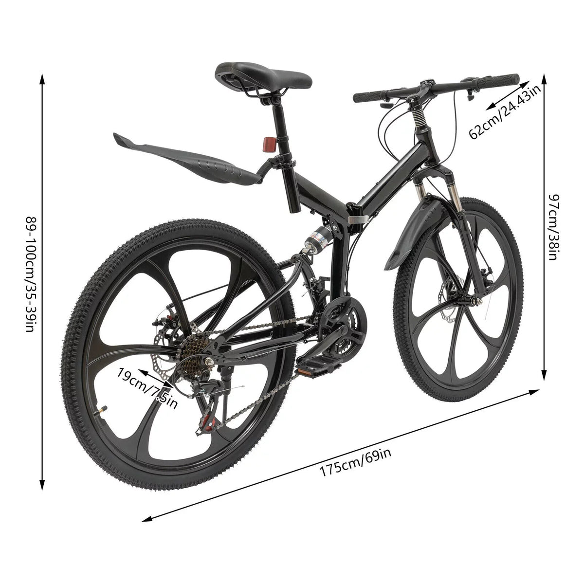 Miumaeov 26" Black Adult Folding Bike 21-Speed Shifter Folding City Bike Lamp Weight Carbon Steel Camping Bicycle Max Loading 150Kg/330Lbs
