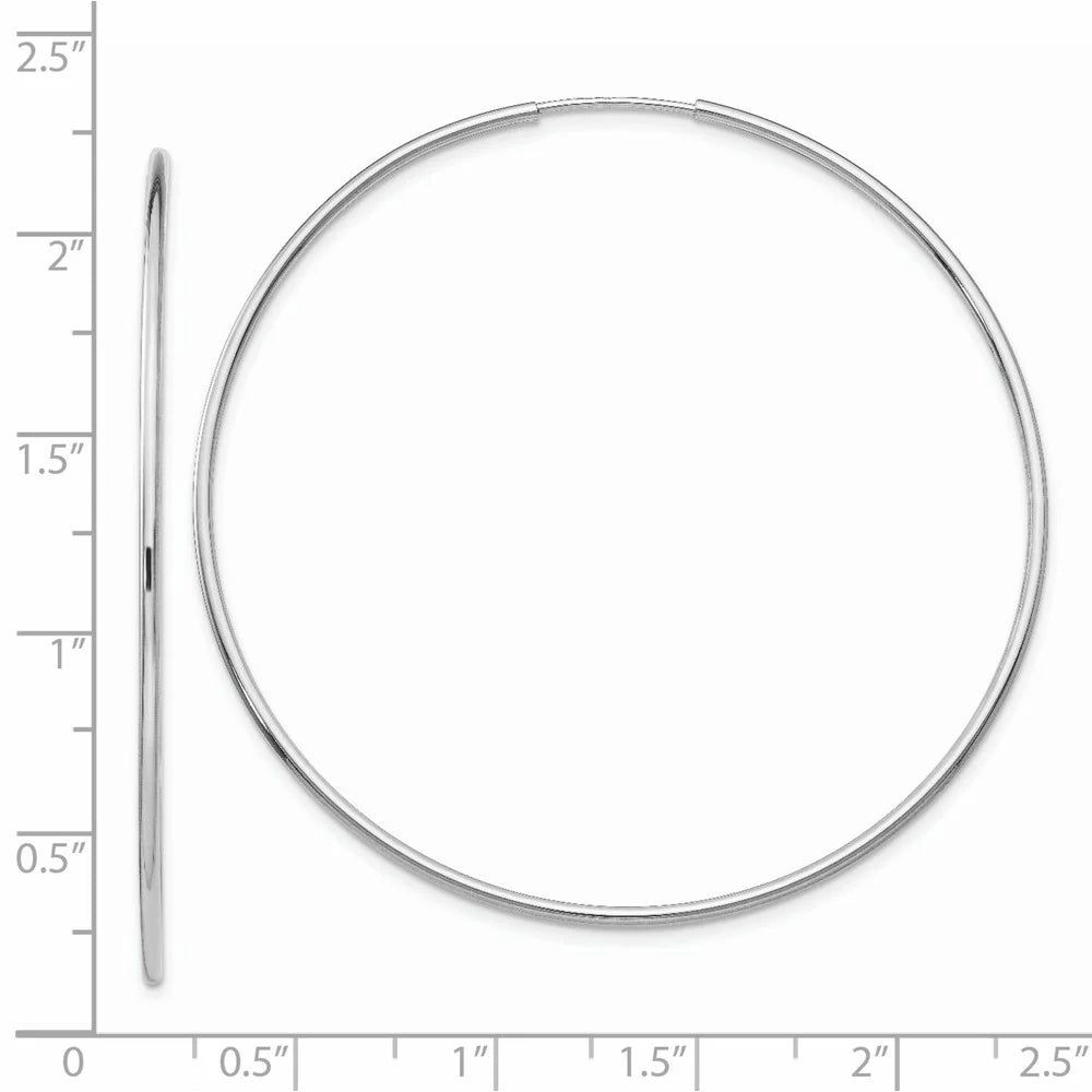 Real 14Kt White Gold Polished Endless Tube Hoop Earrings; For Adults And Teens; For Women And Men
