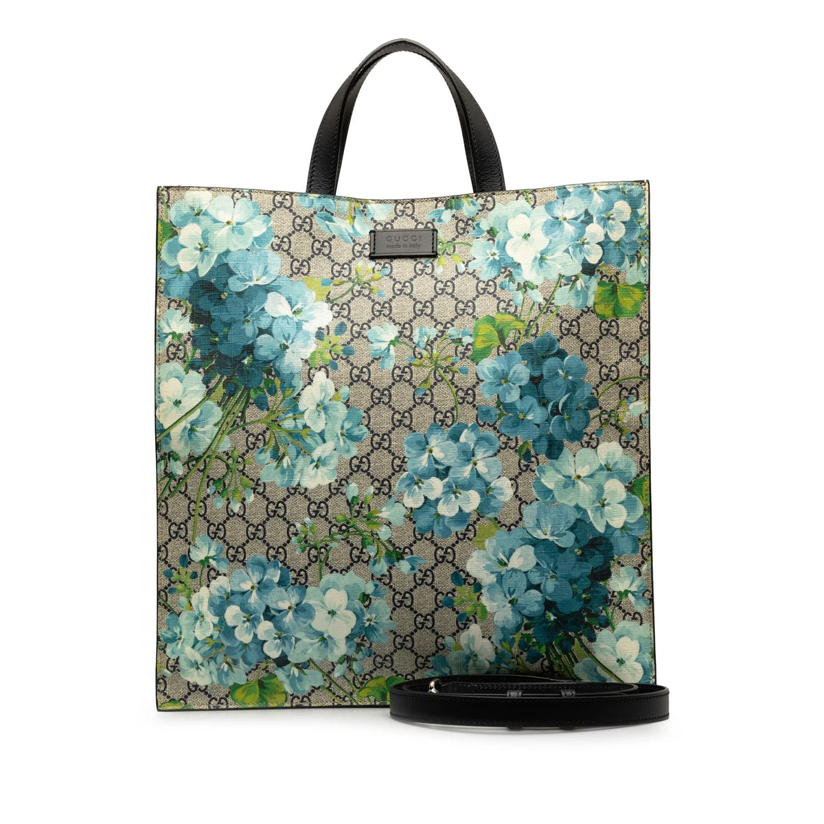 Authenticated Pre-Owned Convertible Unisex Fabric (Good) Soft Canvas GG Tote Blooms Satchel Supreme Blue Coated