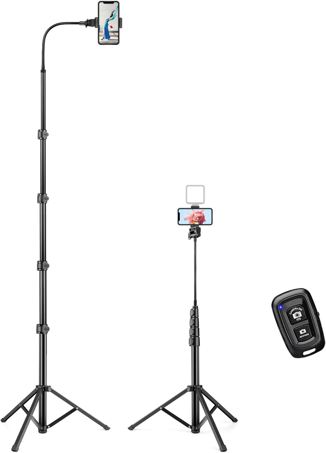 Phone Tripod, 80" Tall Tripod Stand With 13" Adjustable Gooseneck, Cell Phone Tripod With Remote And Phone Holder,