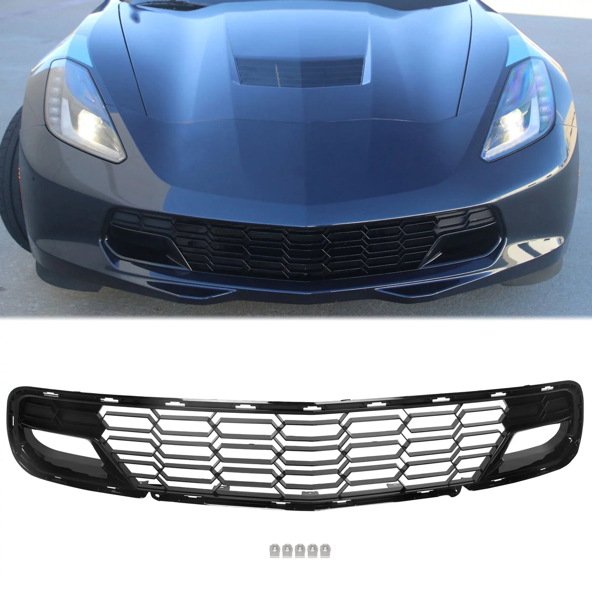 C7 Front Corvette Painted Cover Camera Bracket) Lower Kojem Z06 All Front Glossy Models (W/O design Black 2014-2019 Bumper Plastic Chevrolet Grille for