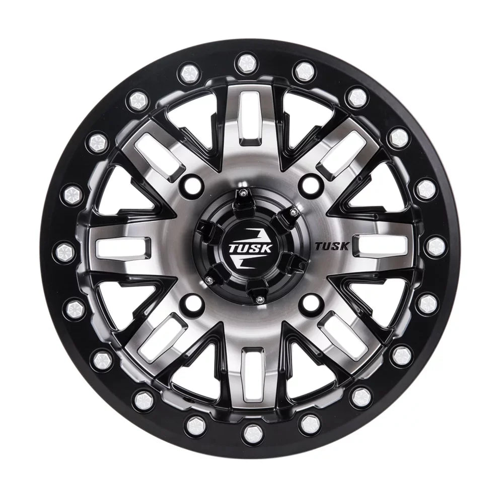 4/156 Tusk Teton Beadlock Wheel 15X7 5.0 + 2.0 Machined/Black For Yamaha Wolverine Rmax 2 1000 Sport 2022