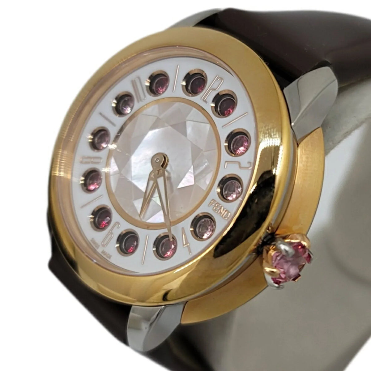 Pre-Loved Fendi Fendi Eye Shine Enamel Belt Ss 3 Colors Quartz Brown Watch Clock Fashionable Shell Black Spinel Topaz Women'S (Like New)