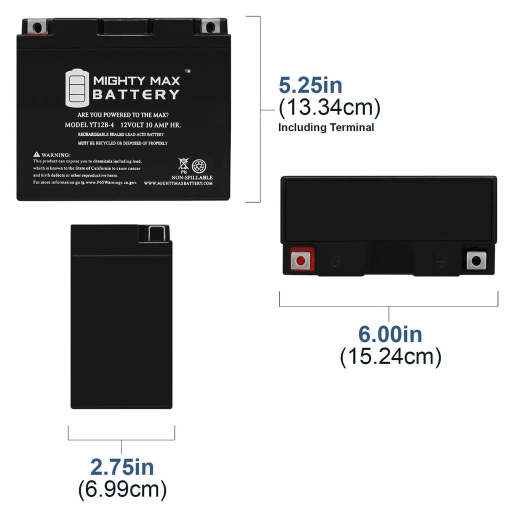 Odyssey SLA 12V PC545 Replacement YT12B-4 Battery 10Ah for