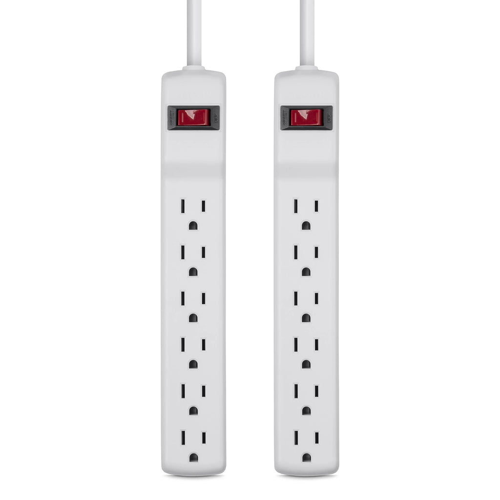 6 - - Extension AC Office, 2 Surge Outlets, 200 Home, Travel, Multiple Charging Heavy Duty White Protector Belkin for Phone Cord ft Long Pack) Brick Joules, Strip Metal Power Computer (2 Desktop &