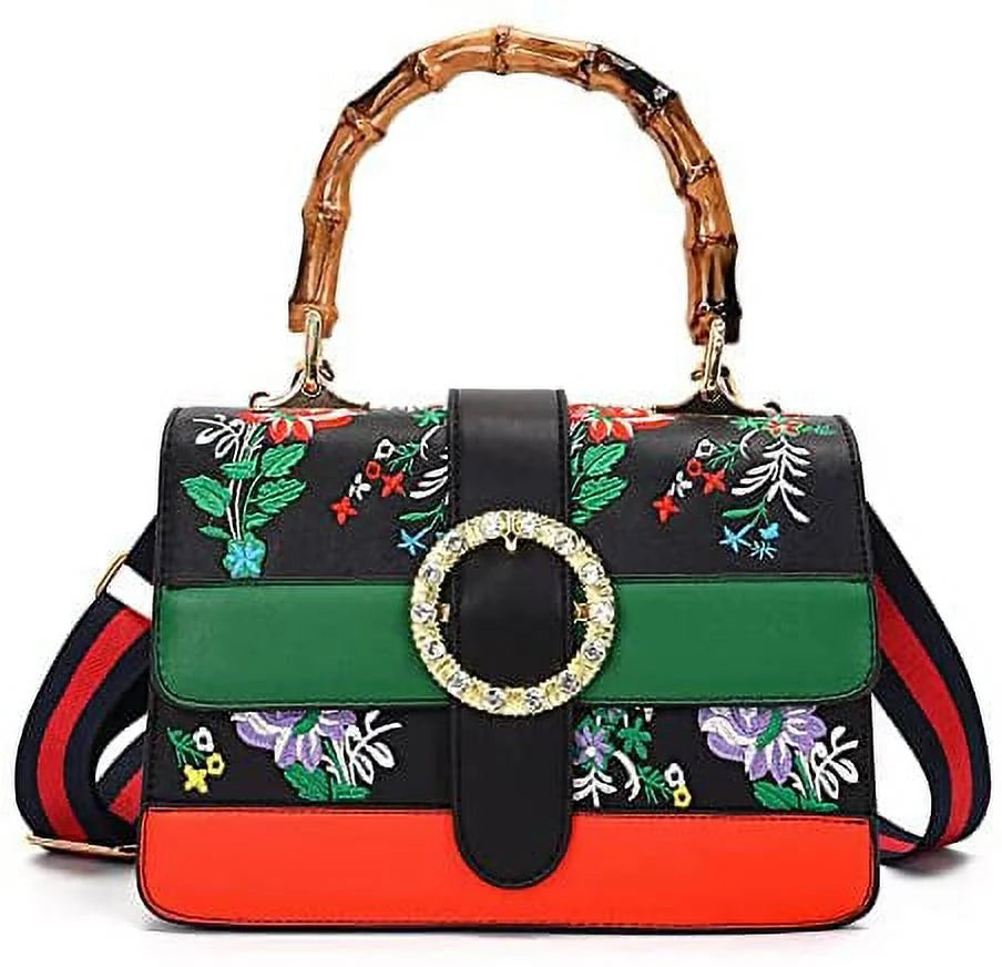 for Detachable Trendy women Bamboo Handbag top wide Satchel Asge shoulder strap bags crossbody Medium handle Bags with bag Vintage Shoulder