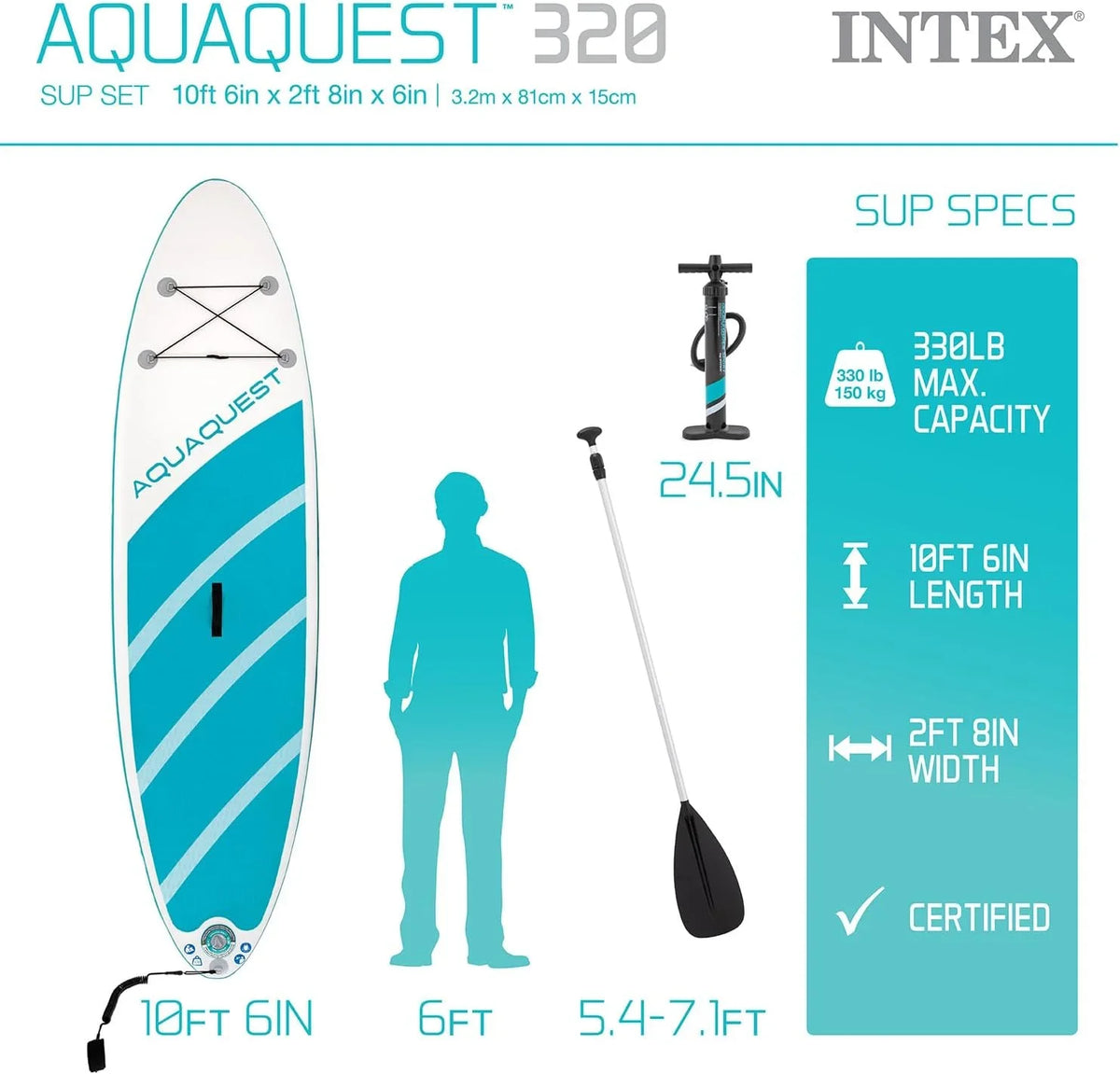 320 Inflatable Series Paddle Open - TEAL Box AquaQuest Board INTEX