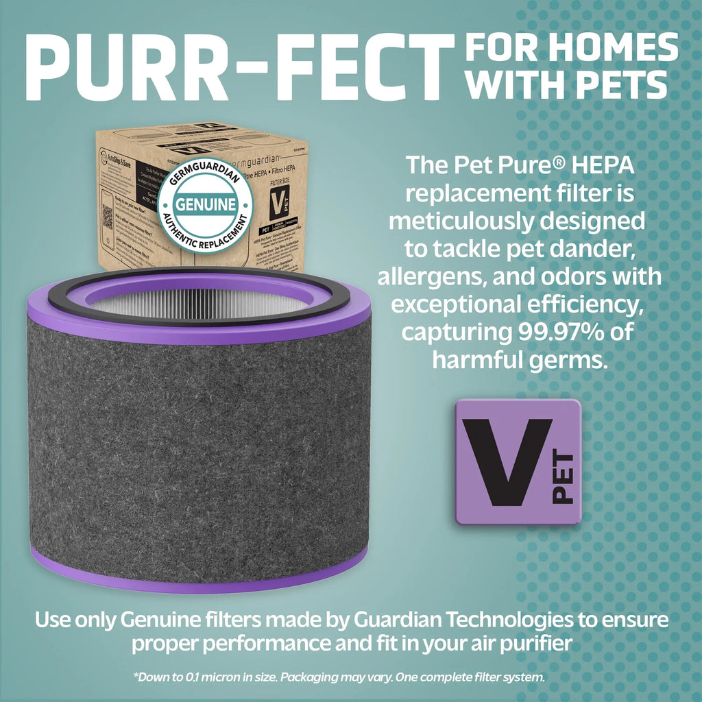 Air HEPA V Guardian for and Filter Replacement AC151 Pure Purifiers, AirSafe Pet FLT151PT Filter Germ Genuine