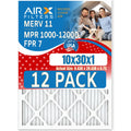 Filter Rating, MPR CLEAN Furnace 7 to 11 FPR MERV & 1000, Made 10x30x1 MPR FILTERS by - Comparable of 1200 Pack in 12 AIR. Filters USA Air AIRX WICKED