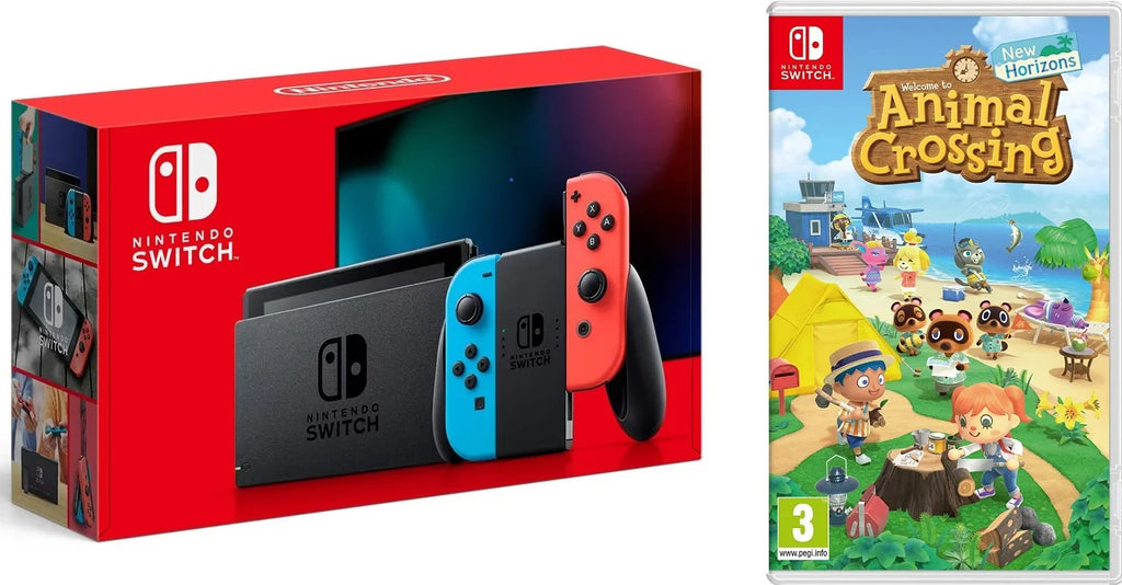 NS - Animal Horizons 2020 New Nintendo Crossing: Game Game! Best New Console Neon Switch Improved Red/Blue Joy-Con with Disc Life Battery Bundle