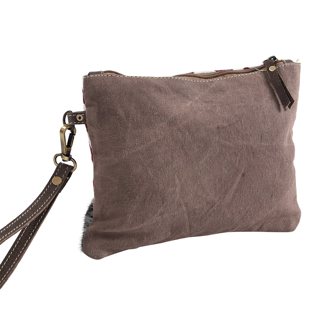 Canvas Genuine KB women Upcycled bag WRISTLET western handbag OHLAY Upcycled purse Hair-on Wool Leather