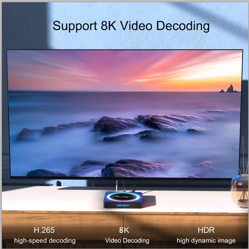 32GB 2.4G/5.8G ROM HD 1000M Box Ethernet WiFi6 TV HDR10+ USB3.0 Quad-Core 13.0 Dual 4GB RAM Android 8K BT5.0 Band Ultra