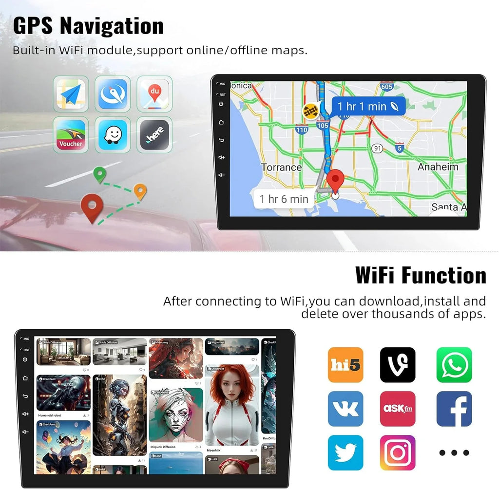 GPS Backup HD Car Support with 1080P Mirror Android Receiver Bluetooth 1+32G Stereo Theme with Change Player Camera inch USB Link 13 Navigation Carplay,10.1 Radio WiFi FM Touchscreen