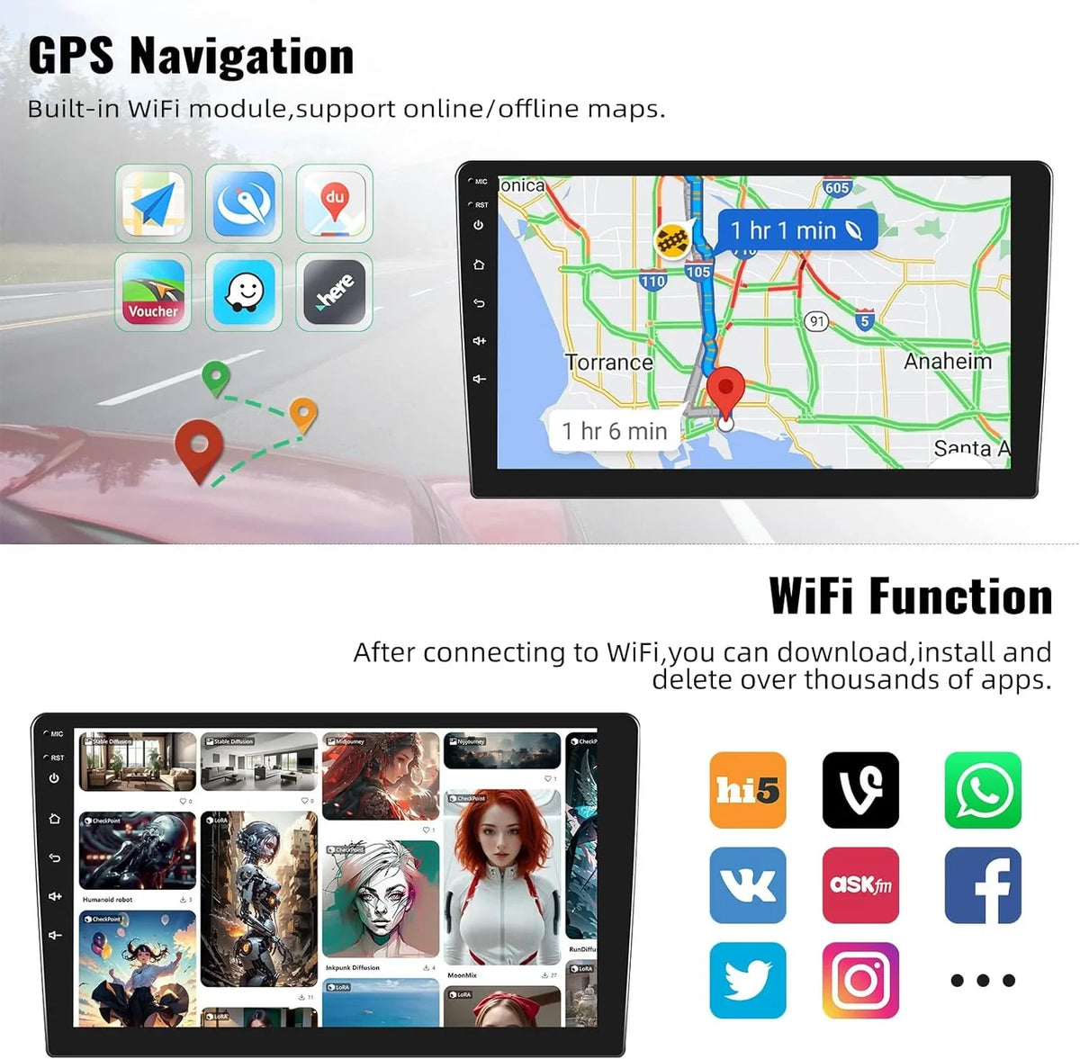 GPS Backup HD Car Support with 1080P Mirror Android Receiver Bluetooth 1+32G Stereo Theme with Change Player Camera inch USB Link 13 Navigation Carplay,10.1 Radio WiFi FM Touchscreen