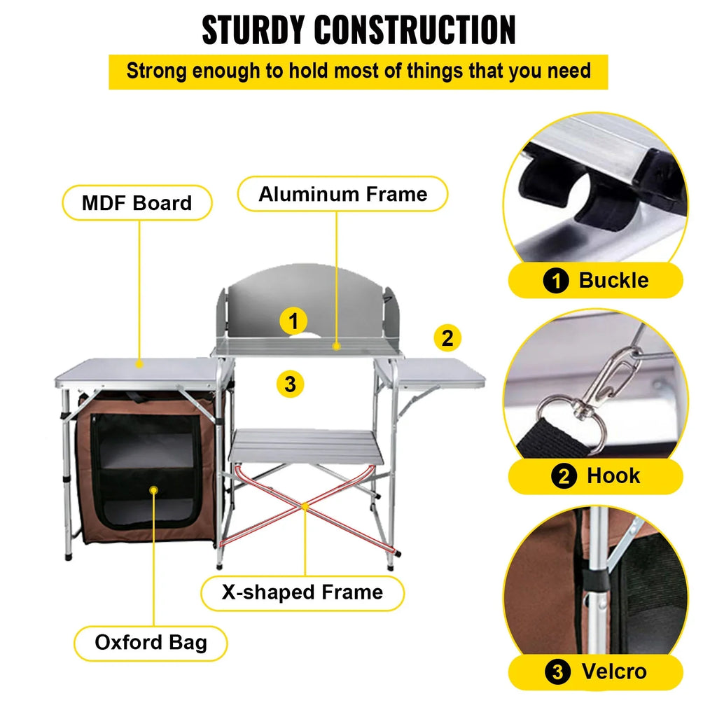 Camp Bag 2-Tier, Folding exterior Table Party, Zippered Color, Table Camping Table BBQ, SKYSHALO Cook Portable Camping, with for Brown Kitchen