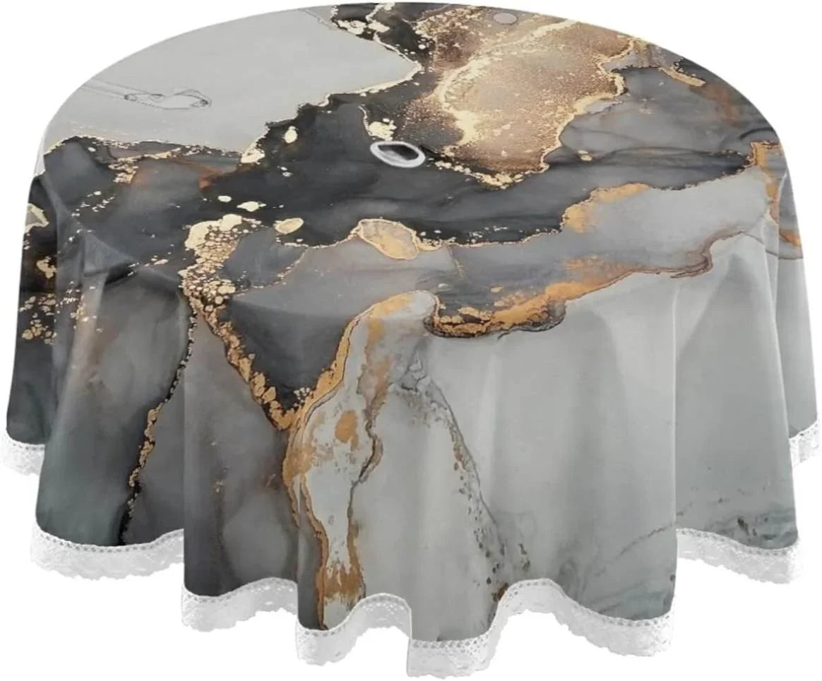 Hyjoy Natural Luxury Abstract Fluid Art Painting Round Tablecloth 60In,Waterproof Round Table Cloths With Umbrella Hole And Zipper,Party Patio Table Covers For Outdoor Backyard /Bbq/Picnic
