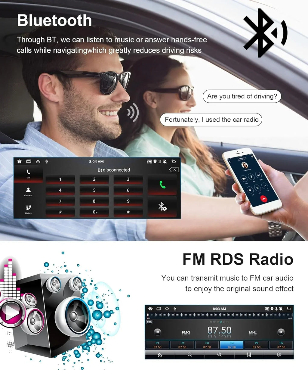 Thonzer 2G+32G Android Single Din Wireless Carplay Car Stereo Android Auto Podofo 6.86 Inch Hd Touch Screen Bluetooth Car Radio In Dash Gps Head Unit With Backup Camera Wifi Subwoofer Hifi Audio