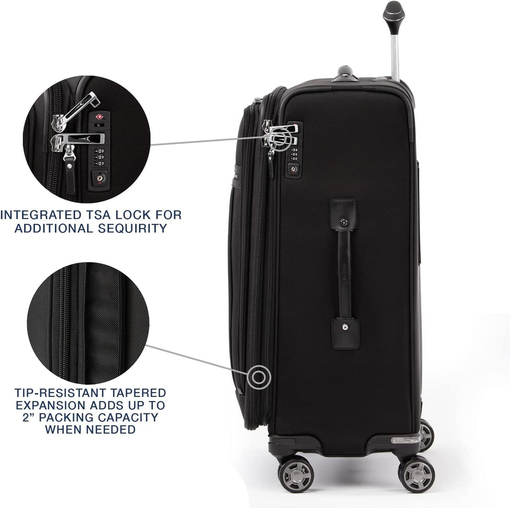 Luggage, 25-Inch TSA Checked 25-Inch Lock, Checked Wheel Women, Black, Elite Softside Spinner Suitcase, Travelpro Expandable Medium Men and 8 Platinum Black Shadow Checked-Medium Shadow