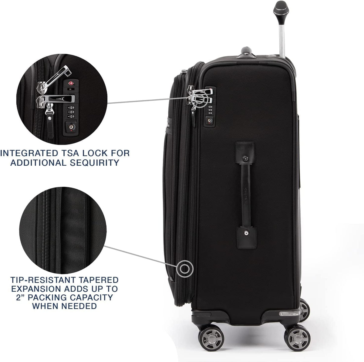 Luggage, 25-Inch TSA Checked 25-Inch Lock, Checked Wheel Women, Black, Elite Softside Spinner Suitcase, Travelpro Expandable Medium Men and 8 Platinum Black Shadow Checked-Medium Shadow