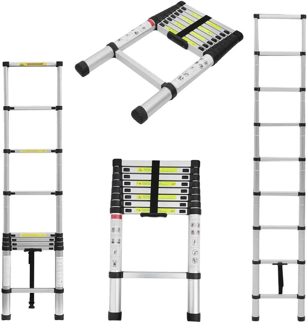 Telescoping Ladder, 8.5 Ft Aluminum Extension Ladder Step Ladders Loft Ladder Attic Ladder Collapsible Ladders For Home, Multi-Purpose Telescopic Compact Ladder For Roof, 330 Pound , En131