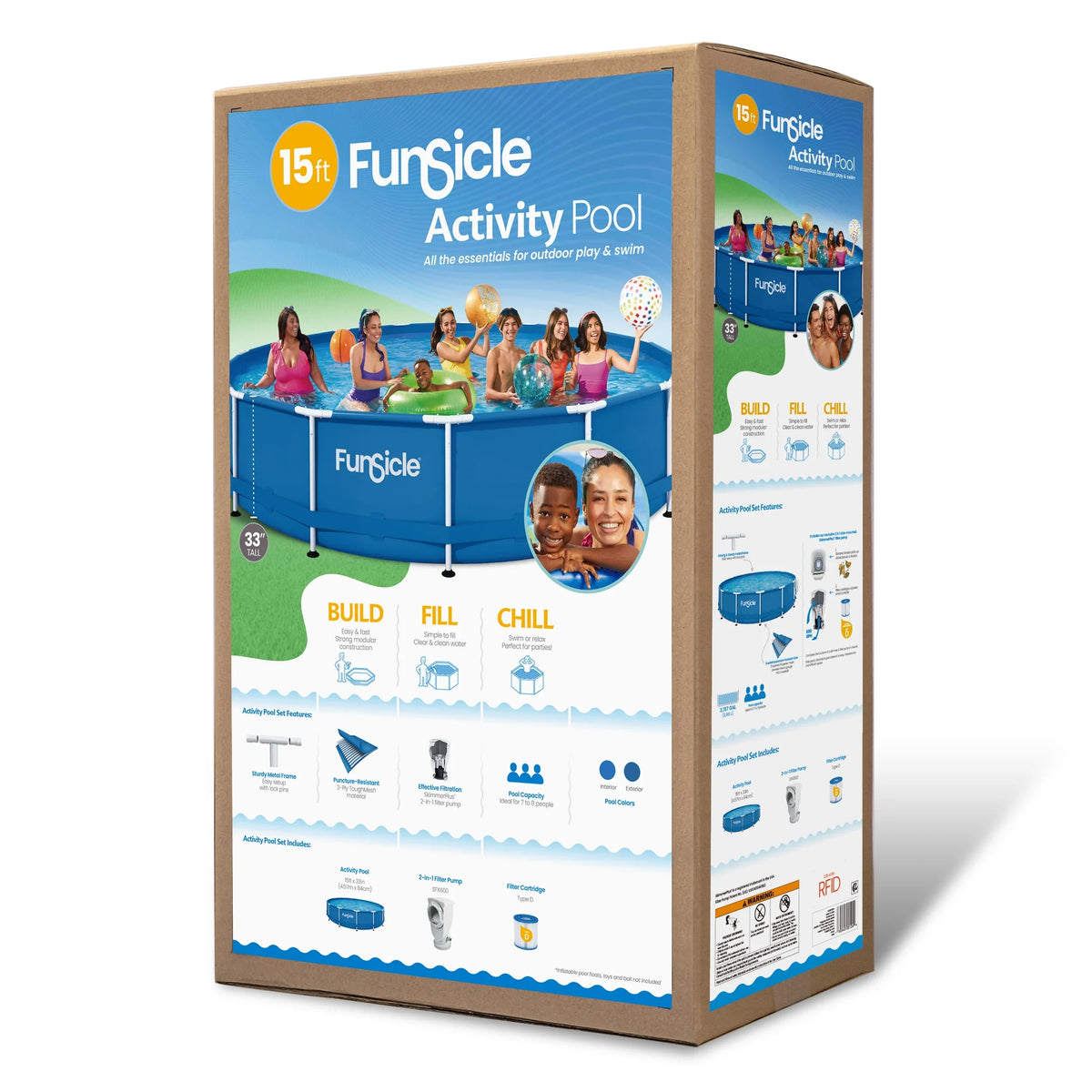 Filter Pump, up & Pool, Funsicle Age 6 Activity with ft Frame Ground Swimming Above 15 Round,