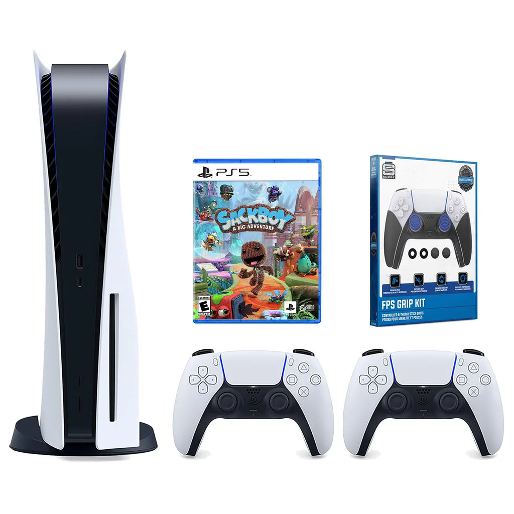 Bundle Surge Console Adventure 5 Disc A Sackboy: and Rings Big Version Kit with FPS Precision Extra Playstation White Grip Controller, With Aiming