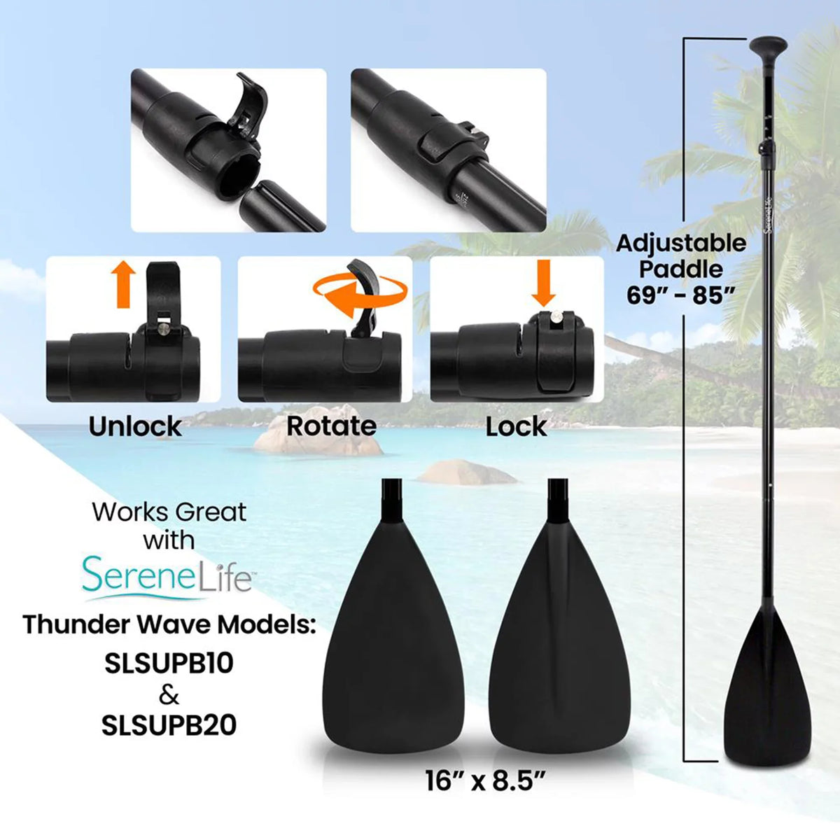 Universal Serenelife Stand Up for Adjustable Oar Height Boards with Paddle