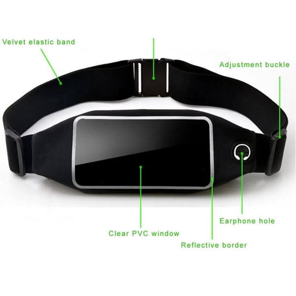 Black Sport Workout Belt Waist Bag Case W Headset Oem 3.5Mm Handsfree Earphones A6Z For Asus Zenfone Max Plus M1, Rog Phone, Ar 5Z 4 Pro 3 Max 2E 2 - Blackberry Z30, Priv, Dtek50, Leap, Motion
