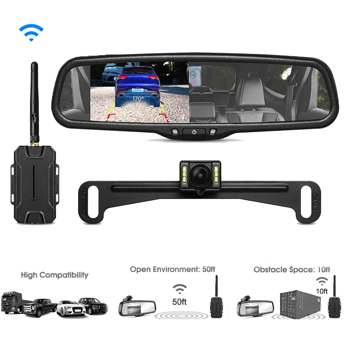 Monitor Mirror (T1400U) OEM Backup Kit for Wiring View Wireless Look Rear Camera Installation Trucks, No Auto-Vox