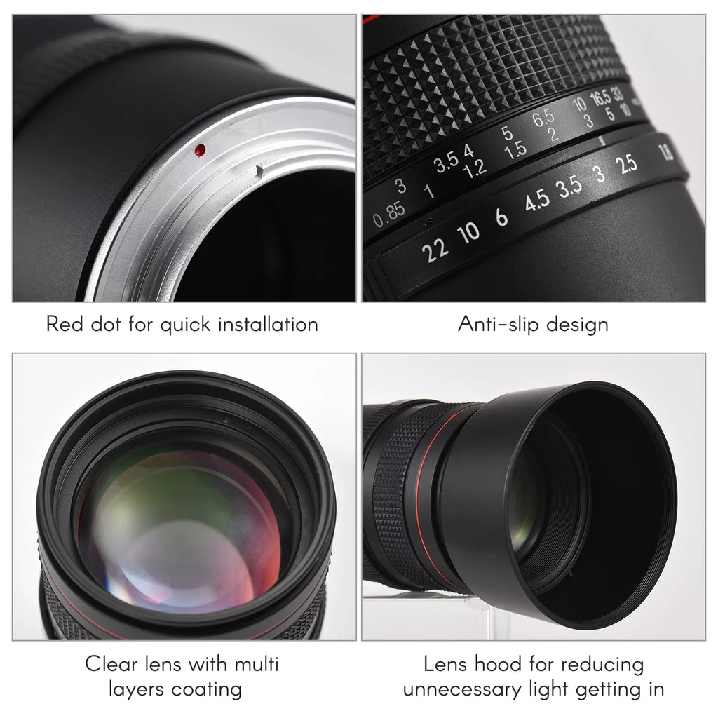 Lens A9, A6000, A6400, Telephoto Suitable Cameras Large A5100 A6300, A7 F1.8 Focus Manual with A6500, Series, 85mm for Aperture, Andoer Medium