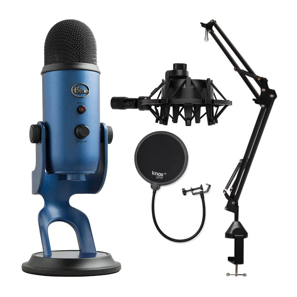 Microphone Microphones Stand, Mount and Shock with Blue) Arm Boom Yeti (Midnight Blue Filter Pop