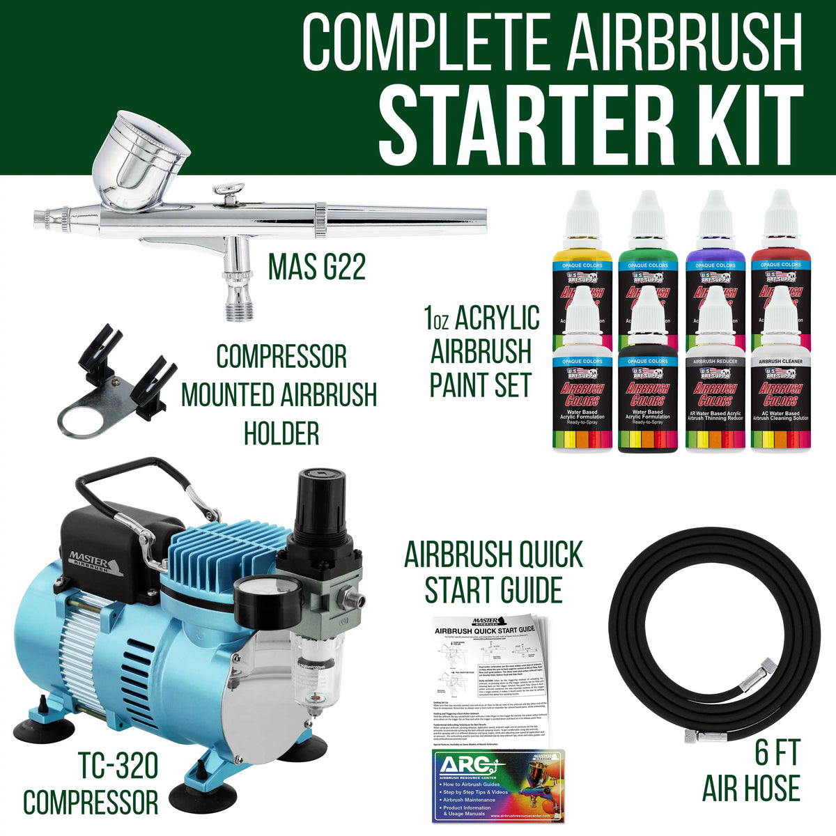 Colors Airbrushing Gravity 6 System Multi-Purpose and Airbrush - Compressor Primary Opaque Kit Air Acrylic Master Feed