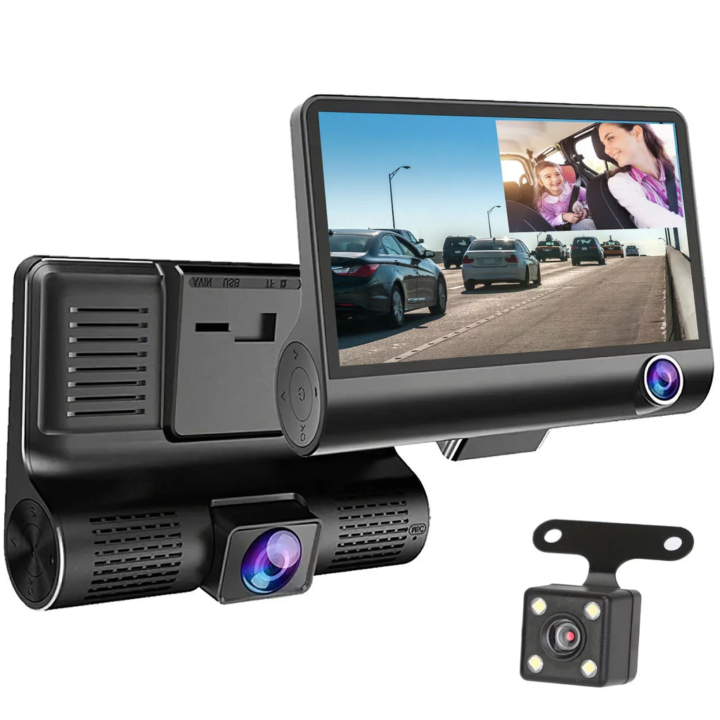 Imountek Dash Cam For Cars, 1296P Full Hd Dash Camera With 4Inch Lcd Display, 3 Channel Dash Cam With Night Vision, Driving Recorder