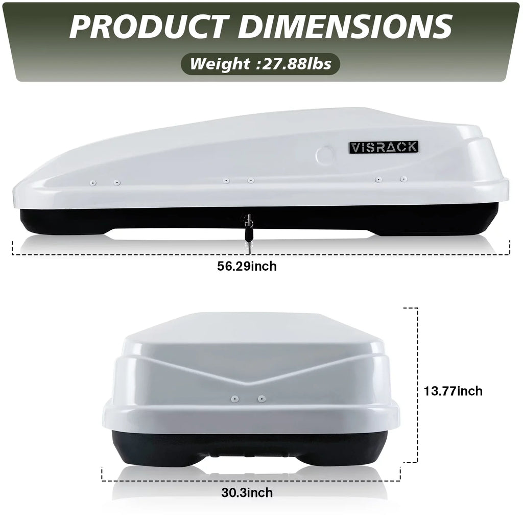 White 30.3" Rooftop L x Cargo Double Shell for Cargo Carrier Large Locks, 13 Hard ft³ SUV x Rooftop Waterproof Box 56.3" W 13.8" Cargo Rooftop with H, Box