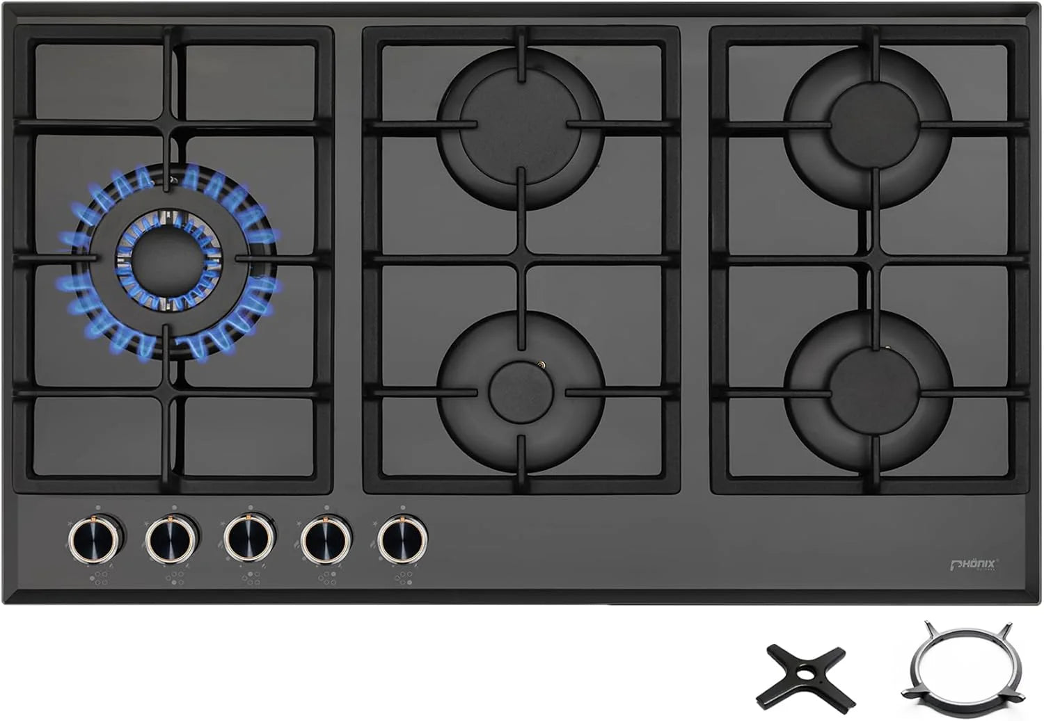 Phönix Pg-901Lt Płyta Gazowa Do Zabudowy, 5 Samowystarczalnych Płyt Grzewczych (Wolnostojąca/Wbudowana), W Tym Blat Wok + Kuchenka Gazowa Krzyżowa