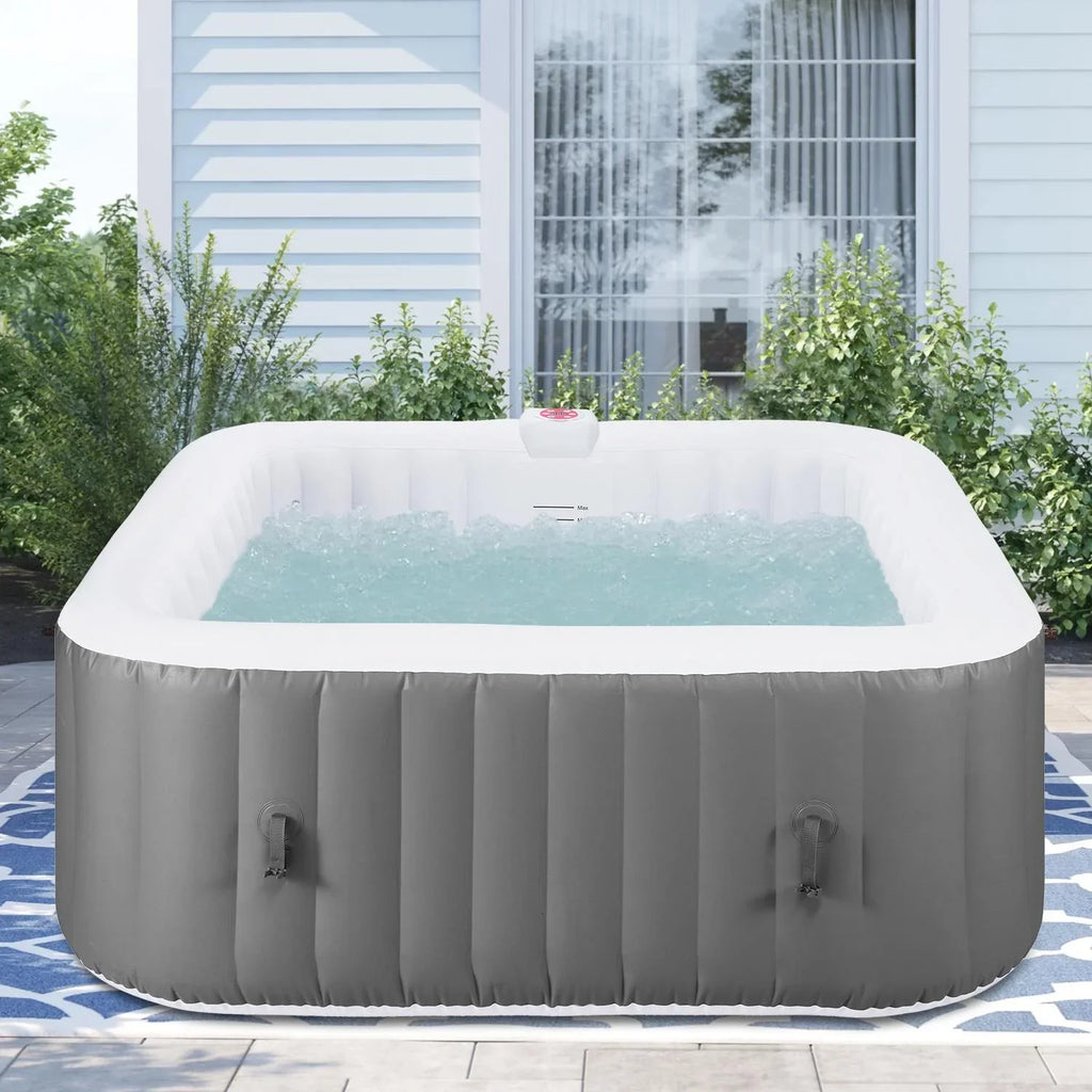 73''Inflatable Hot Tub, Outdoor Hot Tub For 6 Person Indoor Home Spa With Hidden Machine, 130 Massage Jets, Lockable Cover, Storage Bag, Mat, Max 104℉, 910L Capacity