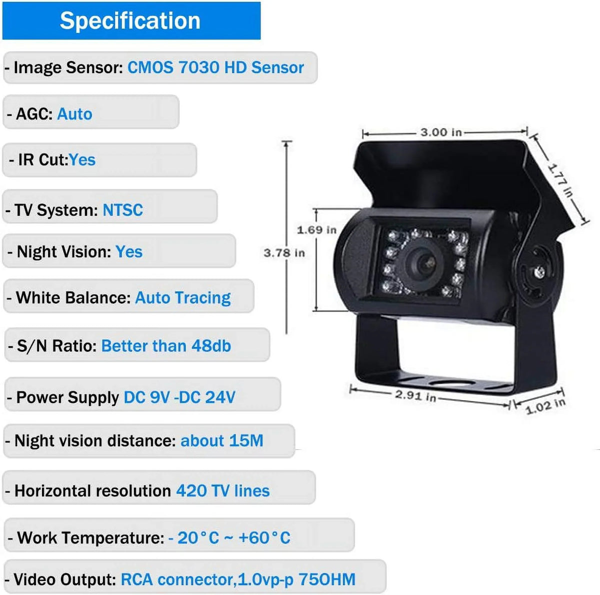 Heavy Vehicle Duty Vision Camecho 12 View 18 Rear IR Backup Backup V 24V Night Waterproof Camera Truck Camera