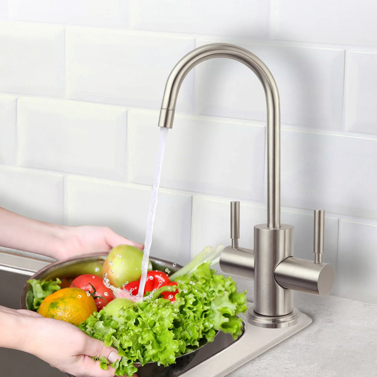 Nickel Osmosis and liquid Dispenser 2-Handle APEC in Instant Faucet Brushed Drinking Westbrook Reverse Hot Cold