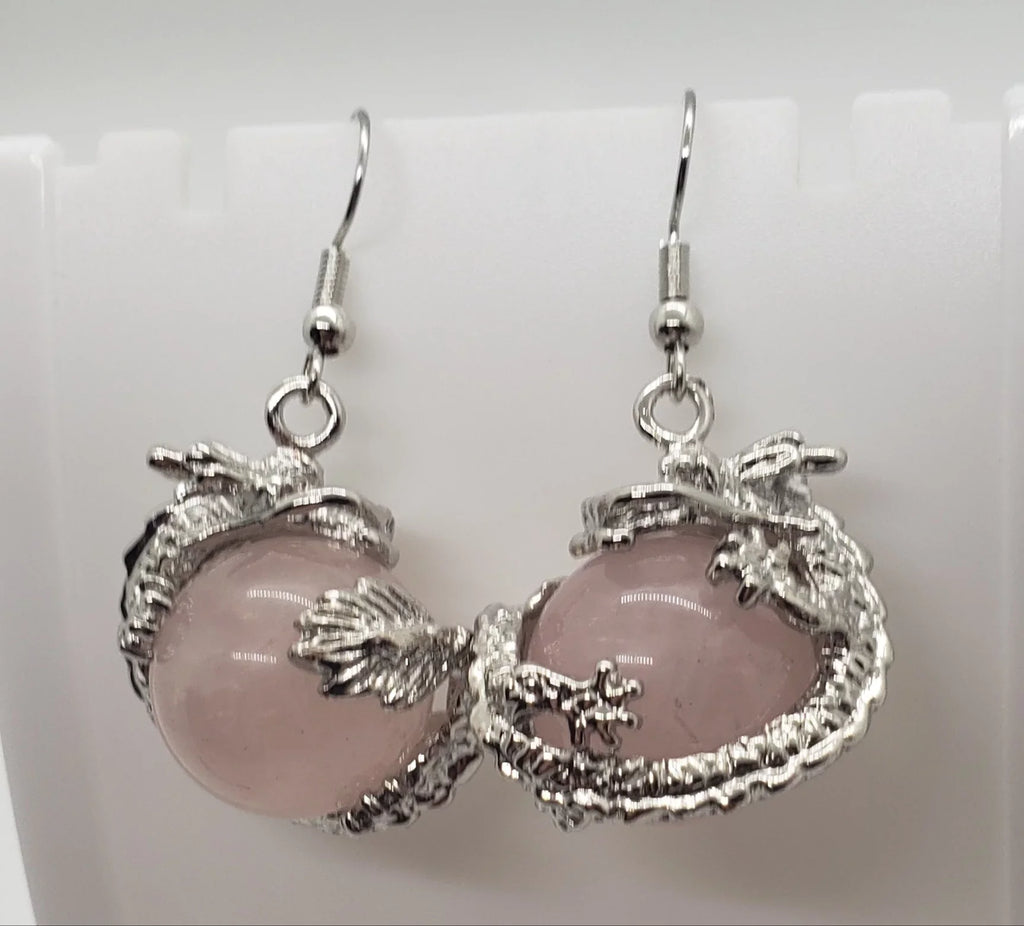 Rose Natural Dragon Earrings Quartz