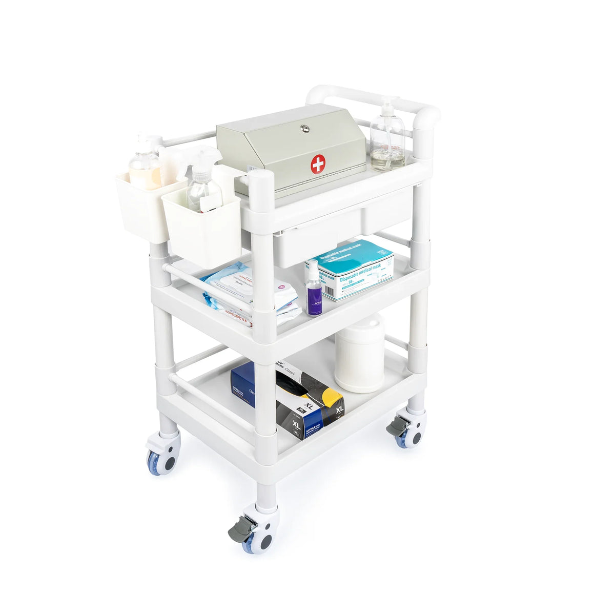 with Trolley Tier Cart Utility Spacious Mobile 360°Rotate Beauty Trolley Heavy Medical Medical Dirt Clinic Drawers 3 for Dental Salon Buckets Wheels Rolling 500 Lbs Cart Duty Hospital