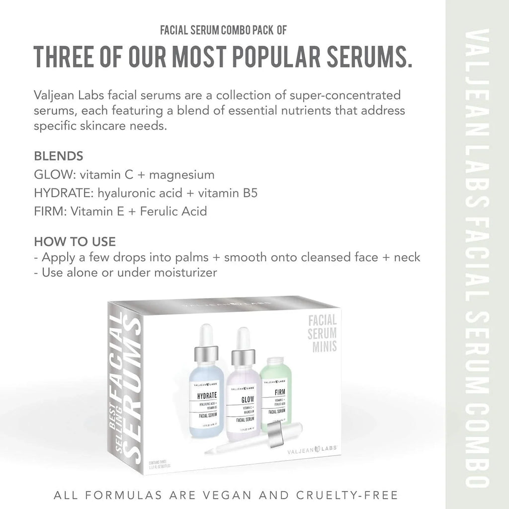 Hydrate, Bottles Supercharged, Combo Free, Serum, Targeted and Skincare Labs Ingredients - Glow, Cruelty of Free, Pack Facial Paraben - Valjean 1oz Firm