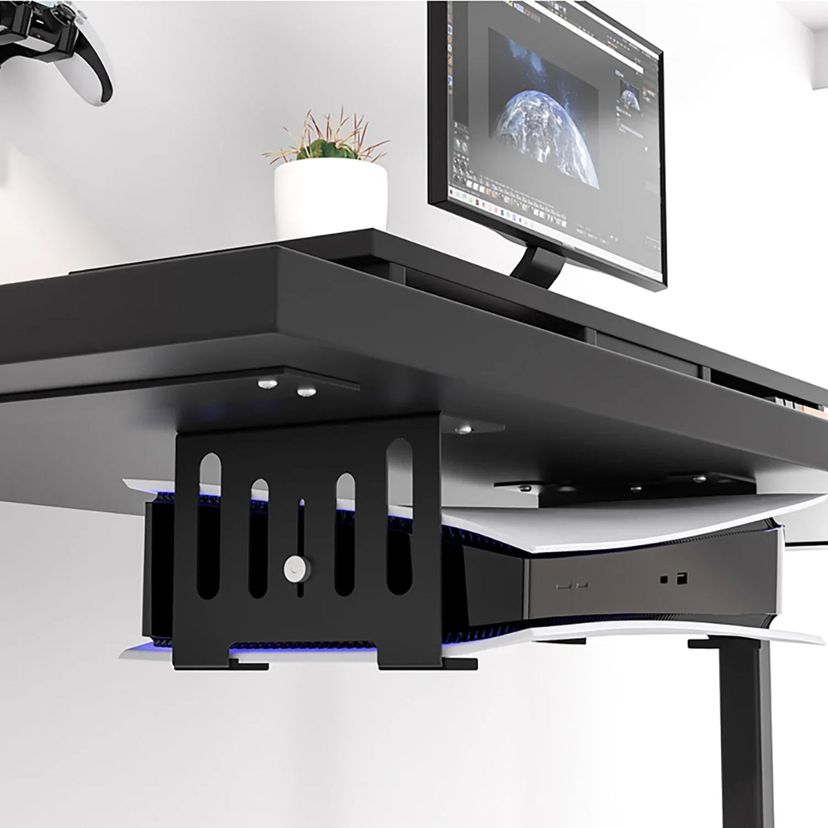 Strong Space Liboer Save Mounting, PS5 Under Desk Black fabric, for Console, Metal Holder