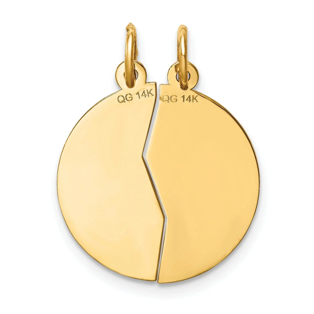 14K Yellow Gold Break Apart Mizpah Coin Emotional Bond Words Genesis 31:49 On Round Charm 26 Mm X 20 Mm
