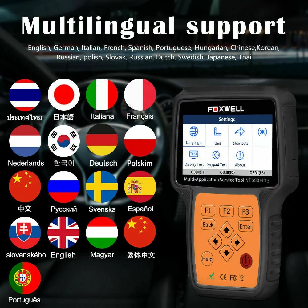 with Code TPMS DPF Air NT650 EPS Reset Light FOXWELL Oil II Car ABS OBD2 Battery Scanner Registeration TPS Automotive Reader EPB OBD Bag Elite SAS