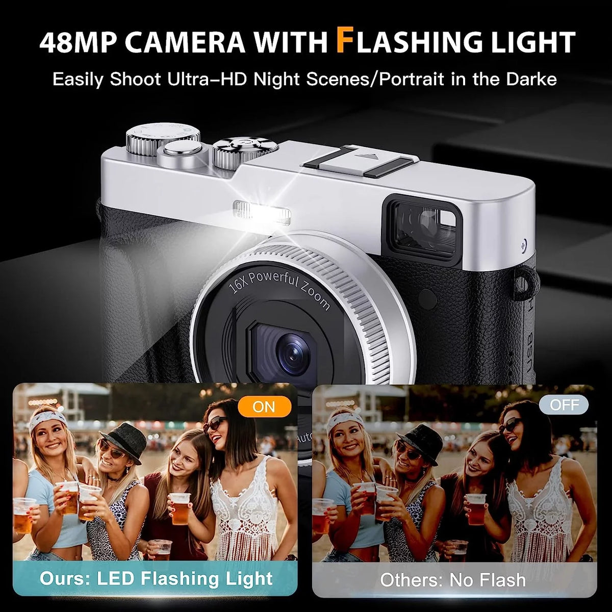 32GB Vlogging for Camera Camera YouTube Video 4K Camera Autofocus SD Photography 4K Digital Card Digital 16X Zoom with for 48MP
