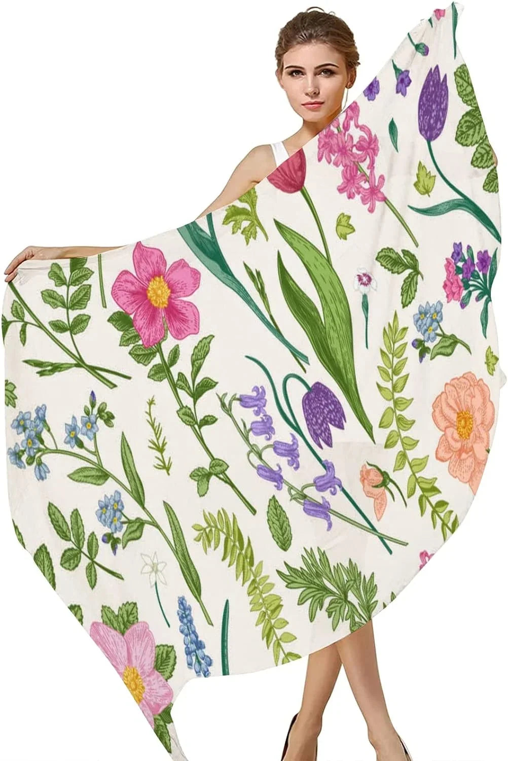 Flowers Meadow and Scarf Women Lightweight Scarves Shawl Silk Long Hyjoy Herbs Wrap for Neck Girls