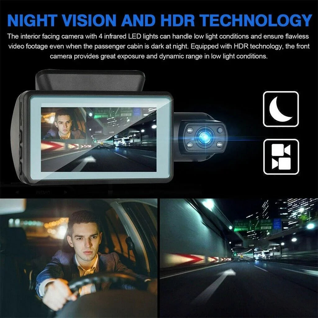 Dash Cam Front And Inside For Car, Dual Dash Cam W/32Gb Tf Card, Hd 1080P Car Camera Dual Lens, Wide Angel Dvr Car Parking Driving Recorder Night Vision Loop Recording G-Sensor